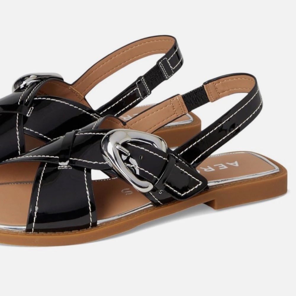 AEROSOLES Cassa Black Patent Faux Leather Sandals Size 8.5 Never Worn - Picture 4 of 8